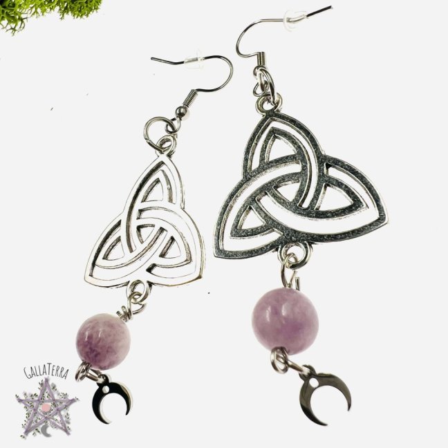 Náušnice triquetra - ametyst - intuice, magie, harmonie