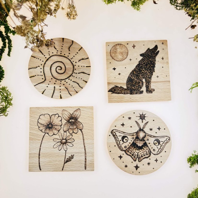 Magické dřevěné podtácky - pyrographie