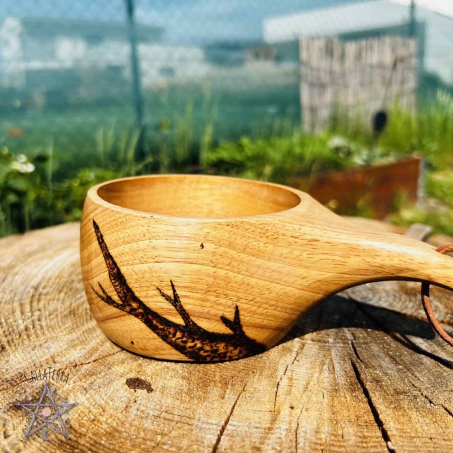 Ručně vypalovaná kuksa - větve a bierdruna - radost a plodnost - 250ml