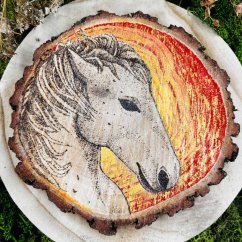 Dřevěný obraz - Ohnivý kůň - ručně vypalovaný Dřevěný obraz - Ohnivý kůň - ručně vypalovaný