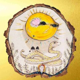 Energetický dřevěný obraz s minerály - Dřevěný had