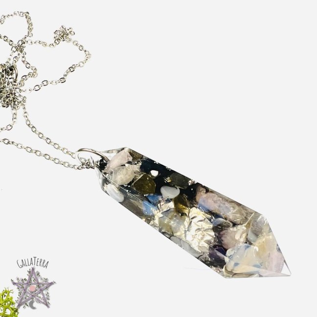 MAXI orgonite pendulum - opal, labradorite, kunzite and blue chalcedony