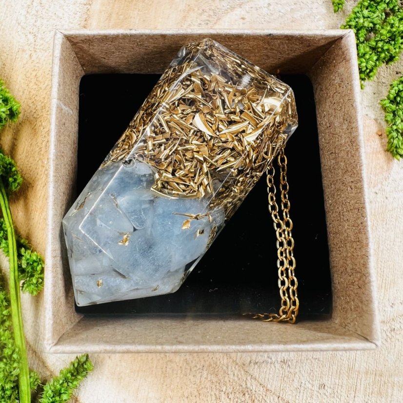 Orgonitové MAXI kyvadlo / přívěšek sakvamarínem - pro klid, pravdu a intuici