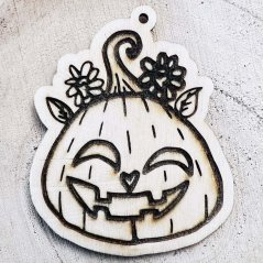 Halloweenská dřevěná dýně s květy - dekorace / omalovánka