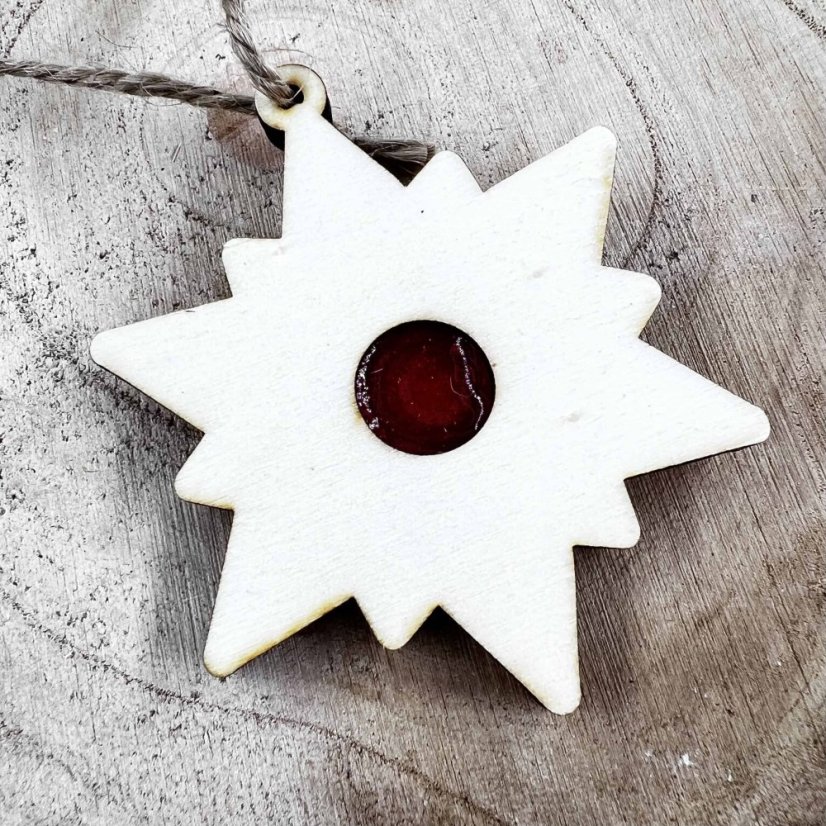 Sada dřevěných vánočních ozdob - linecké cukroví - vločka