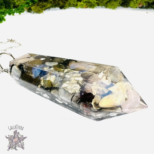 MAXI orgonite pendulum - opal, labradorite, kunzite and blue chalcedony