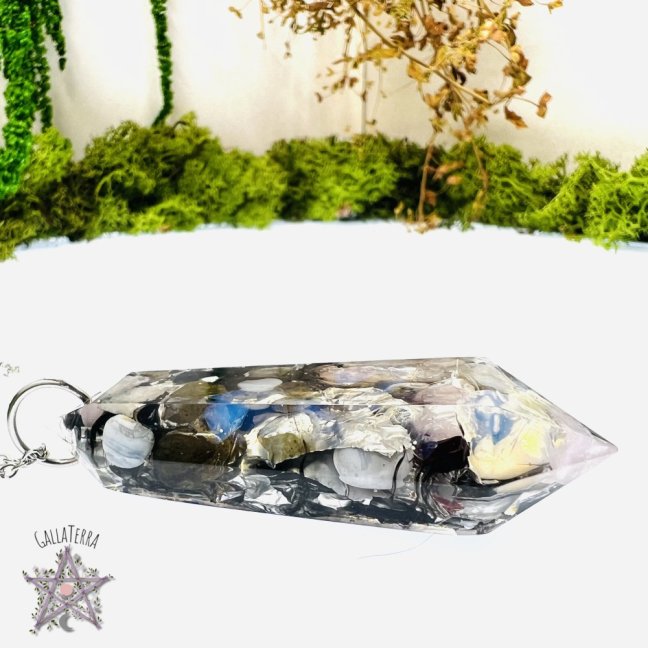 MAXI orgonite pendulum - opal, labradorite, kunzite and blue chalcedony