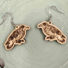 Autorské dřevěné náušnice - Havran