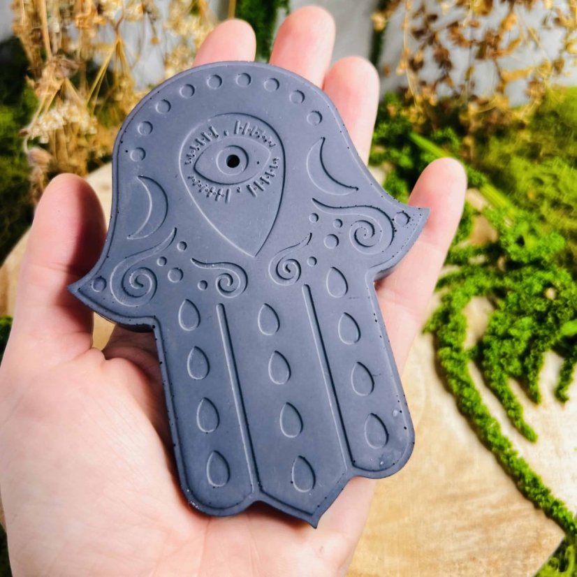 Podložka pod vonné tyčinky - černá - ruka Fatimy - pro ochranu, štěstí a harmonii