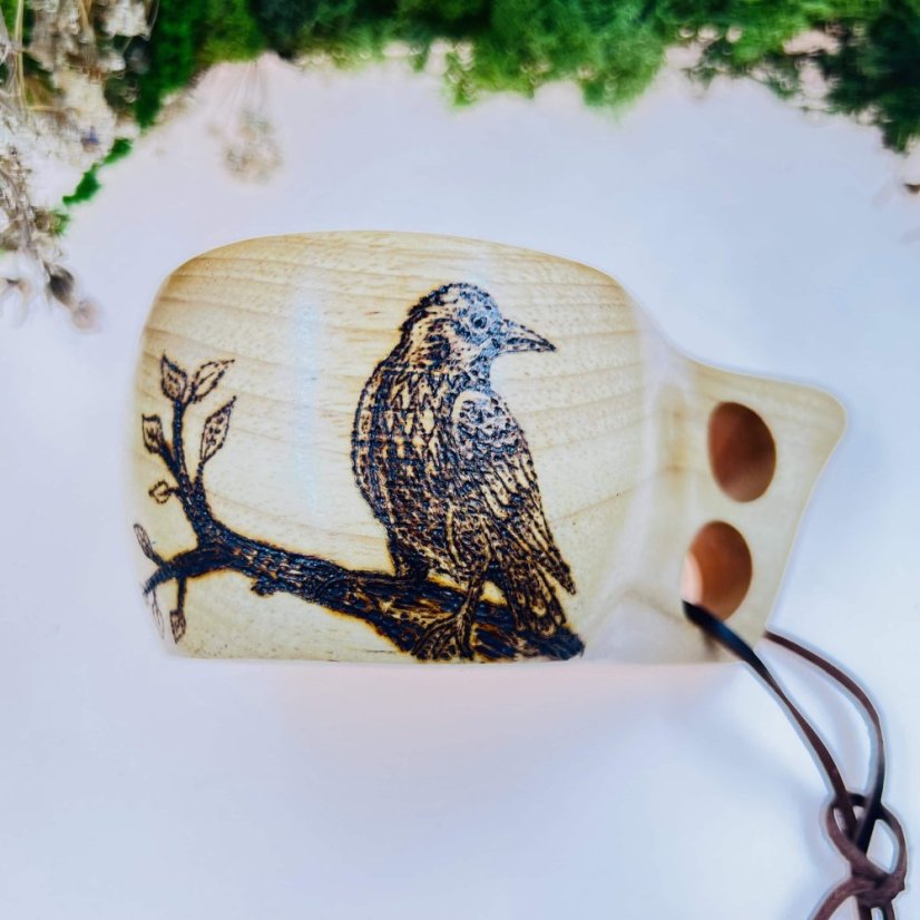 Bambusová kuksa - havran na větvi - velká