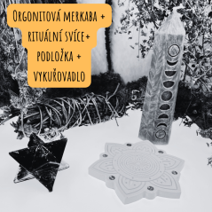Orgonitová merkaba + rituální svíce + podložka + vykuřovadlo