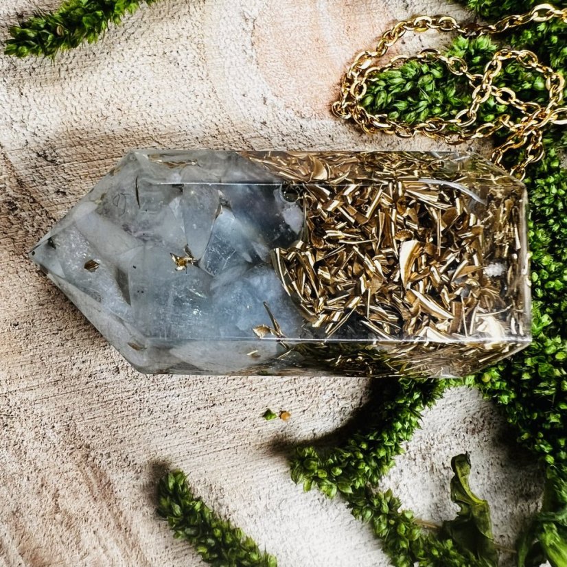 Orgonitové MAXI kyvadlo / přívěšek sakvamarínem - pro klid, pravdu a intuici