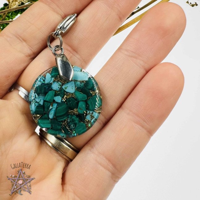 Orgonite jewelry for a pet - malachite, turquoise - protection & peace