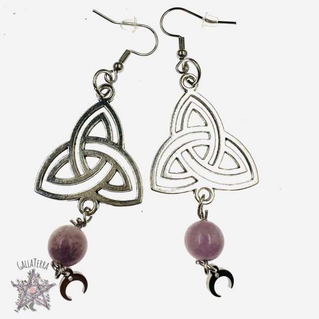 Náušnice triquetra - ametyst - intuice, magie, harmonie