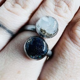 Orgonitový prsten - Jin Jang - křišťál, modrý pískovec