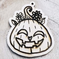 Halloweenská dřevěná dýně s květy - dekorace / omalovánka