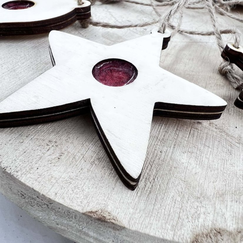 Sada dřevěných vánočních ozdob - linecké cukroví - hvězda