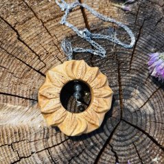 Wooden hand-carved jewelry - Sun flower goddess