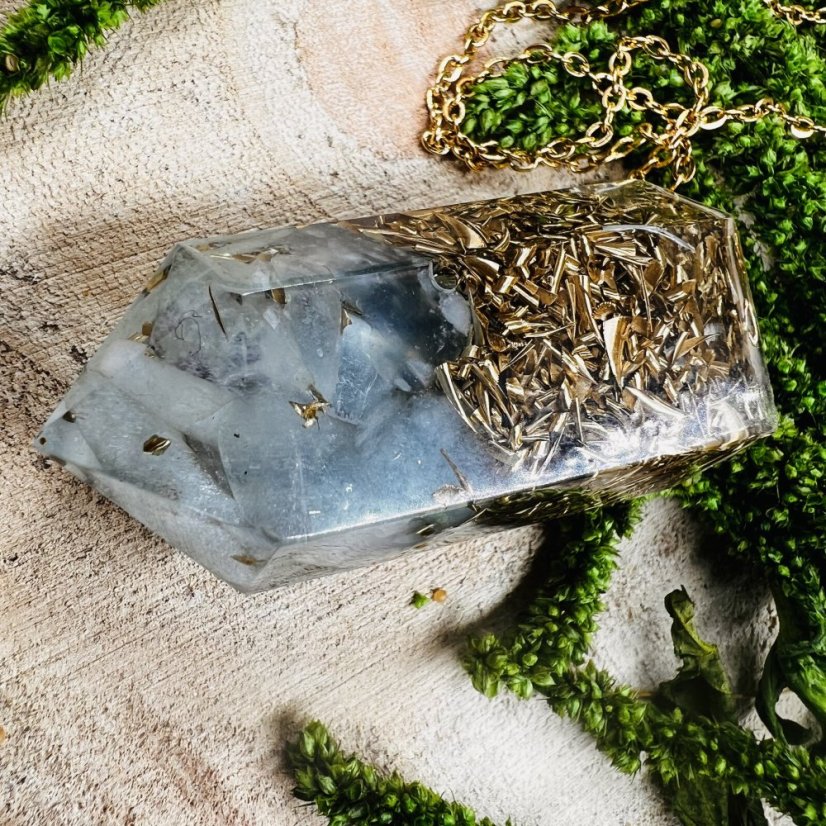 Orgonitové MAXI kyvadlo / přívěšek sakvamarínem - pro klid, pravdu a intuici