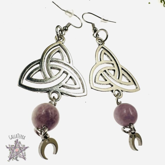Náušnice triquetra - ametyst - intuice, magie, harmonie