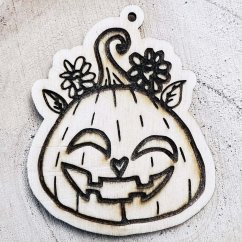 Halloweenská dřevěná dýně s květy - dekorace / omalovánka