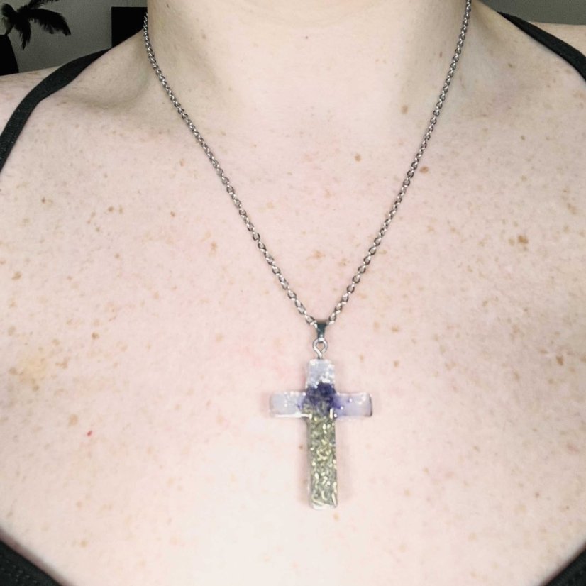 Orgonite cross with thistle and crystal - protection, love