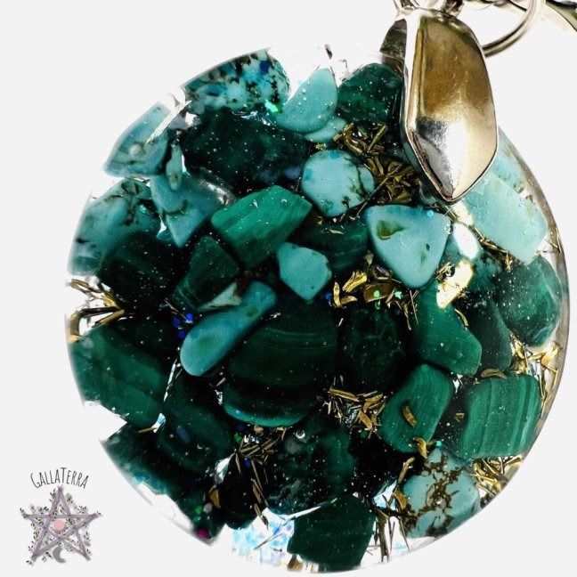 Orgonite jewelry for a pet - malachite, turquoise - protection & peace