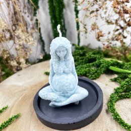 Přírodní rituální svíce Gaia - bohyně Zěmě - zelená - s naší ručně vyrobenou podložkou