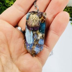 Orgonite pendulum - thistle, apatite, opal - protection & intuition