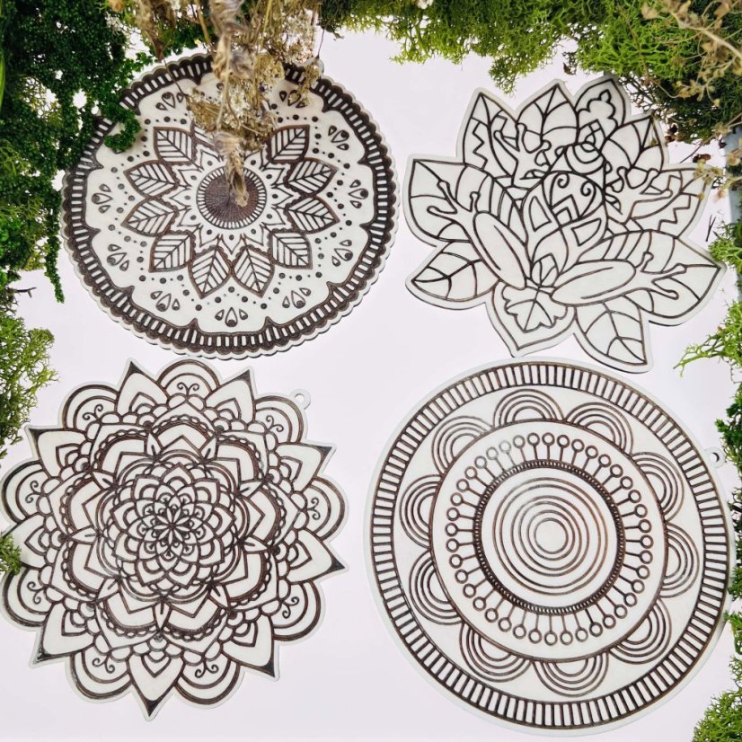Magická sada: 4 dřevěné mandalové omalovánky