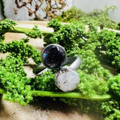 Orgonitový prsten - Jin Jang - křišťál, modrý pískovec