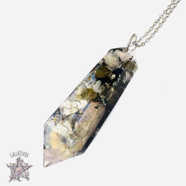 MAXI orgonite pendulum - opal, labradorite, kunzite and blue chalcedony