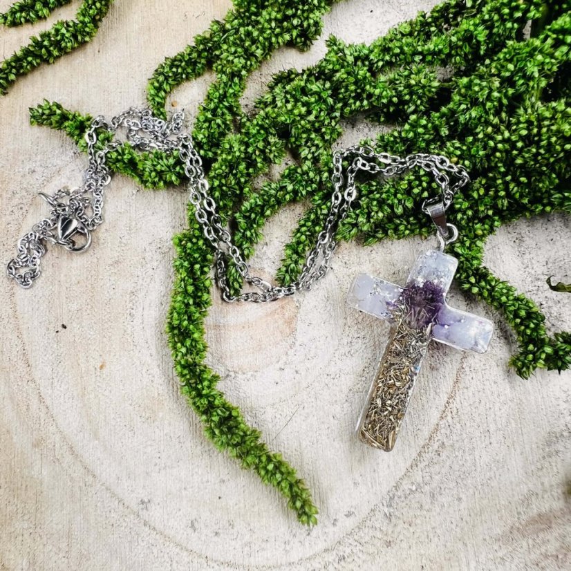 Orgonite cross with thistle and crystal - protection, love