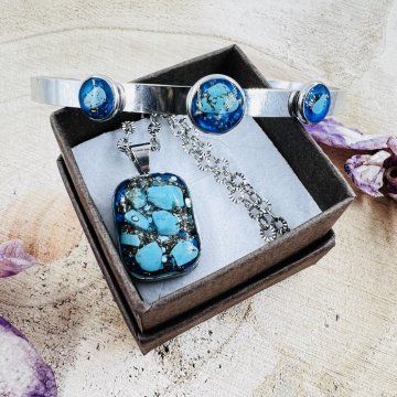 Orgonitový náhrdelník a náramek s modrým tyrkysem pro moudrost, ochranu a komunikaci