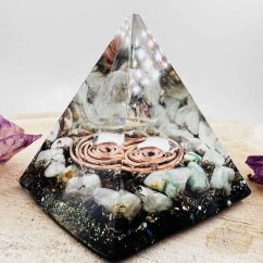 Orgonitová pyramida s křišťálem aqua aura a amazonitem pro čištění prostoru, radost, pozitivní myšlení Orgonitová pyramida s křišťálem aqua aura a amazonitem pro čištění prostoru, radost, pozitivní myšlení