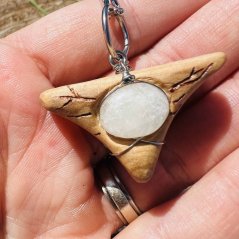 Wooden hand-carved jewelry - moonstone - lunar triangle