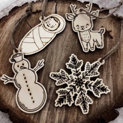 Sada autorských dřevěných vánočních ozdob - 4ks