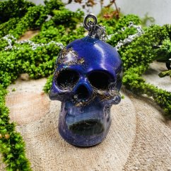 Orgonitová lebka / náhrdelník s modrým achátem - pro klid, rovnováhu a pravdu