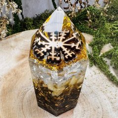Orgonite crystal / point with Vegvisir for guidance on the right path