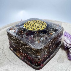 Orgonitová krabička s květem života - pro nabíjení a očistu krystalů, špěrků ad.