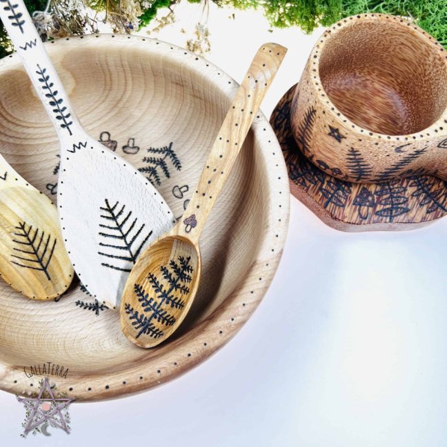 Magical wooden spoon - proto-runes - large