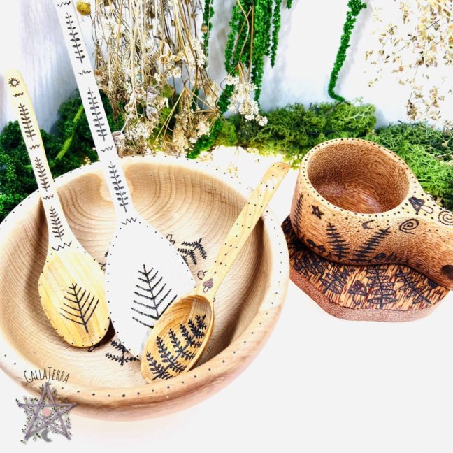 Wooden spoon - proto-runes - large