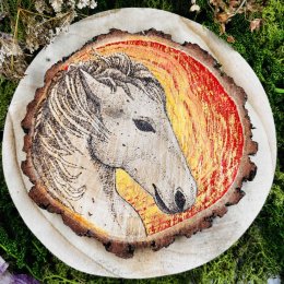 Dřevěný obraz - Ohnivý kůň - ručně vypalovaný