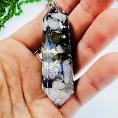 MAXI orgonitové kyvadlo - opál, labradorit, kunzit a modrý chalcedon