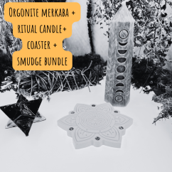 Orgonitová merkaba + rituální svíce + podložka + vykuřovadlo