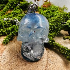 Orgonitová lebka / náhrdelník s akvamarínem - pro klid, odvahu a pravidvou komunikaci