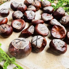 Ručně vypalovaná magická runová sada z velkých kaštanů