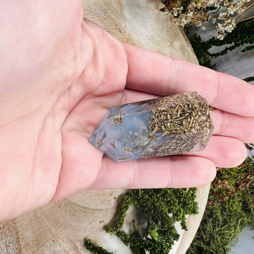 Orgonitové MAXI kyvadlo / přívěšek sakvamarínem - pro klid, pravdu a intuici