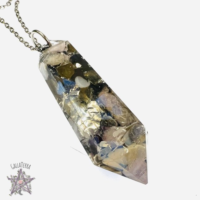 MAXI orgonite pendulum - opal, labradorite, kunzite and blue chalcedony