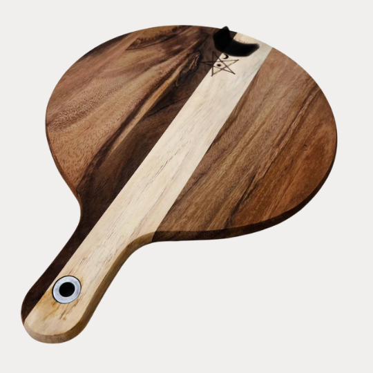 Kulaté akáciové prkénko s rukojetí - Květ života